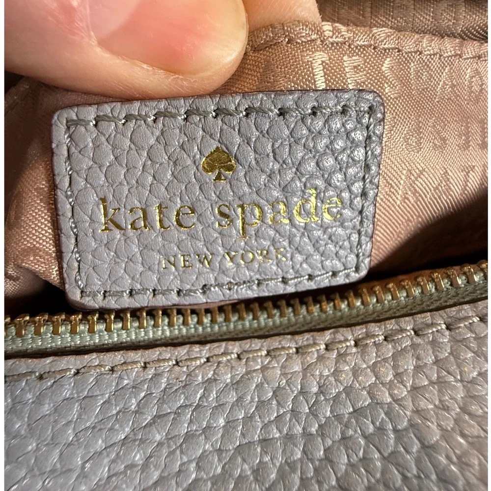 Kate Spade New York Grey Blue Pebbled Leather Dome Crossbody Bag Gold Hardware S